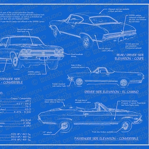 1968 Chevrolet Chevelle SS blueprint poster 18&quot;x24&quot; (JPEG image file)