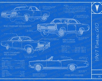 1967 Pontiac GTO blueprint poster 18"x24" (Digital image file)