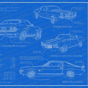1973 Chevrolet Camaro blueprint poster 18&quot;x24&quot; (JPEG image file)