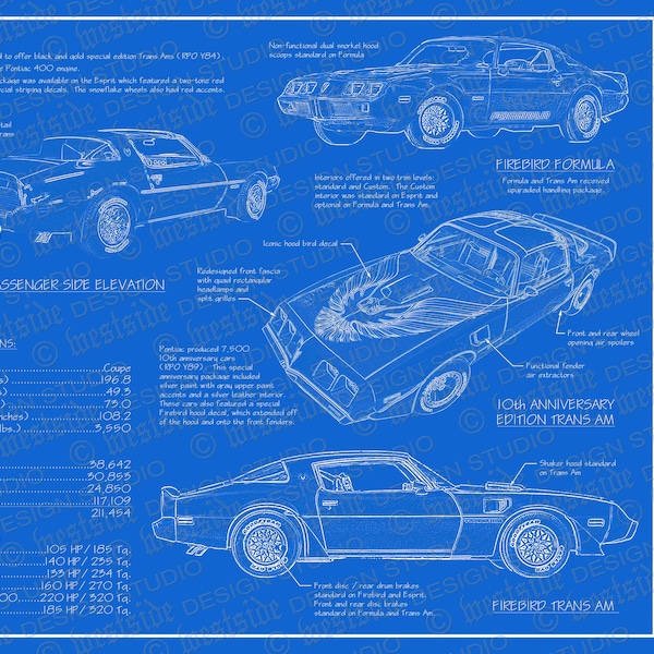 1979 Pontiac Firebird / Trans Am blueprint poster 18"x24" (Digital image file)