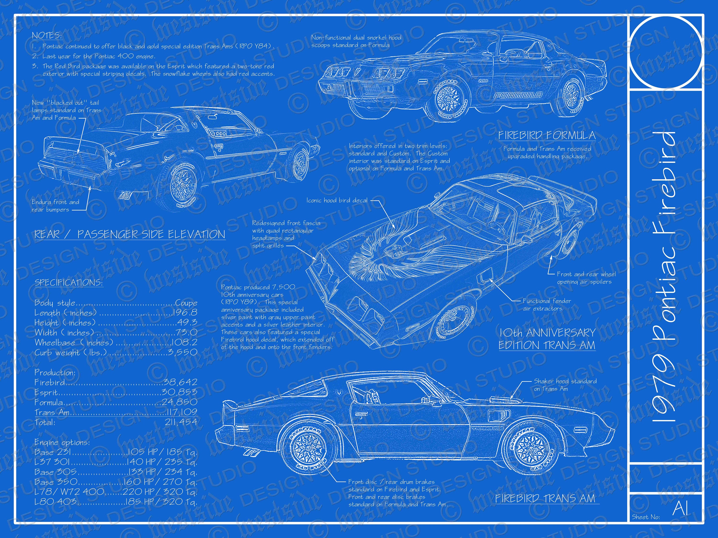 pontiac firebird trans am blueprint poster etsy méxico