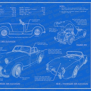 1959 Austin Healey Sprite blueprint poster 18&quot;x24&quot; (Digital image file)