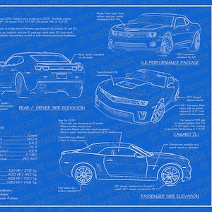 2013 Chevrolet Camaro blueprint poster 18&quot;x24&quot; (JPEG image file)