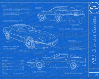 1985 Chevrolet Corvette blueprint poster 18"x24" (JPEG image file)