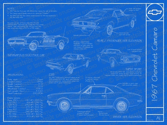 1967 シボレー カマロ ブループリント ポスター 18