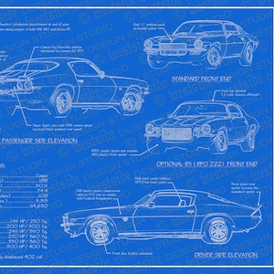 1971 Chevrolet Camaro blueprint poster 18&quot;x24&quot; (JPEG image file)