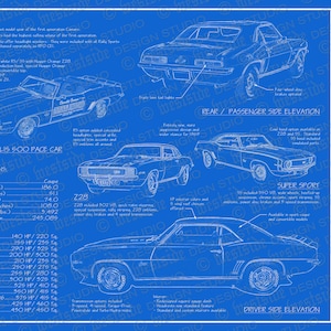 1969 Chevrolet Camaro blueprint poster 18&quot;x24&quot; (JPEG image file)