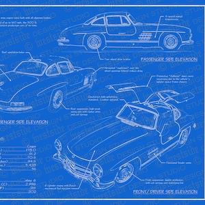 1956 Mercedes Benz 300SL blueprint poster 18&quot;x24&quot; (Digital image file)