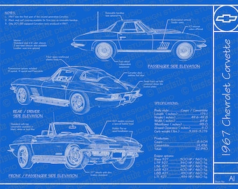 1967 Chevrolet Corvette blueprint poster 18"x24" (JPEG image file)
