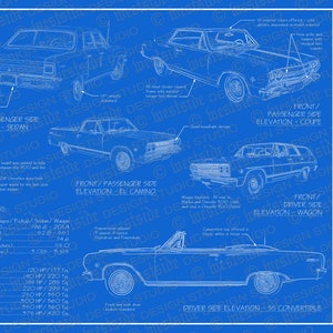 1965 Chevrolet Chevelle blauwdruk poster 18 &quot;x 24&quot; (JPEG-afbeeldingsbestand)