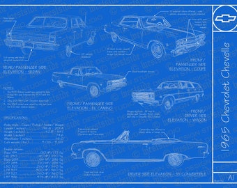 1965 Chevrolet Chevelle blueprint poster 18"x24" (JPEG image file)