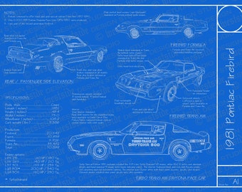 1981 Pontiac Firebird / Trans Am blueprint poster 18"x24" (Digital image file)