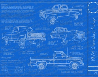 1974 Chevrolet Pickup blueprint poster 18"x24" (Digital image file)