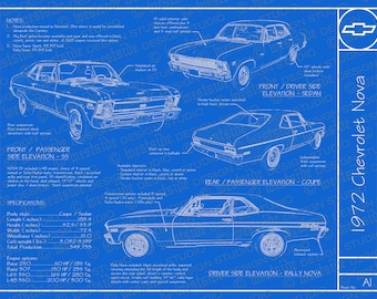 1972 Chevrolet Nova blueprint poster 18"x24" (JPEG image file)