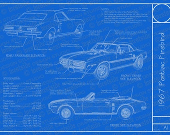 1967 Pontiac Firebird blueprint poster 18"x24" (Digital image file)