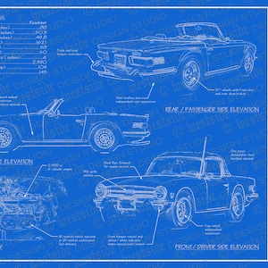 1975 Triumph TR6 blueprint poster 18&quot;x24&quot; (Digital image file)