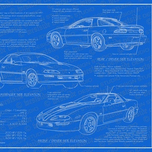 1997 Chevrolet Camaro blueprint poster 18&quot;x24&quot; (JPEG image file)