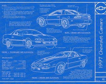 1997 Chevrolet Camaro blueprint poster 18"x24" (JPEG image file)