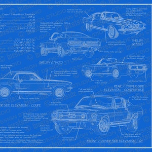 1967 Ford Mustang blueprint poster 18"x24" (Archivo de imagen digital)