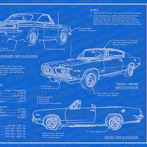 1969 Plymouth Barracuda blueprint poster 18"x24" (Digital image file)