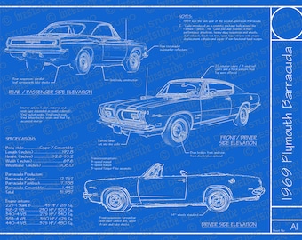1969 プリムス バラクーダ ブループリント ポスター 18