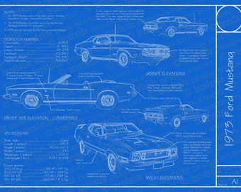 1973 Ford Mustang blueprint poster 18"x24" (Digital image file)