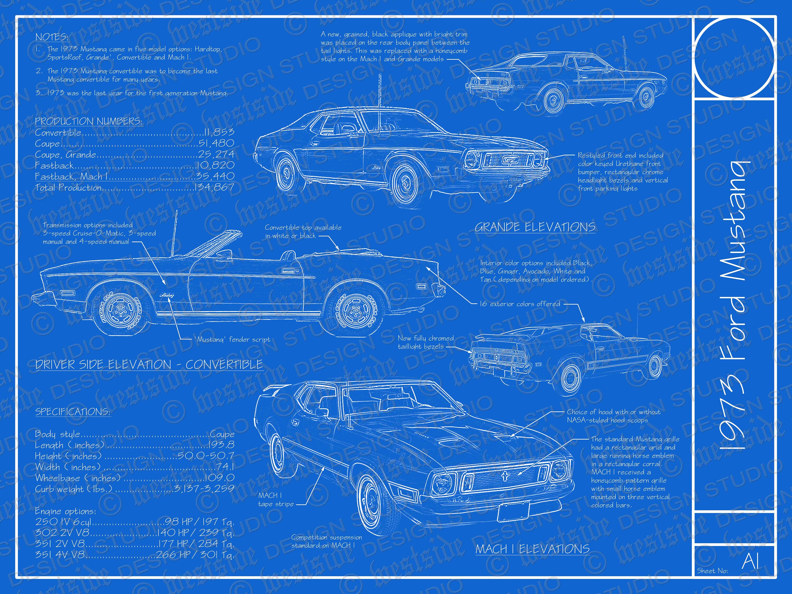 1973 Ford Mustang Blueprint Poster 18x24 digital - Etsy Australia