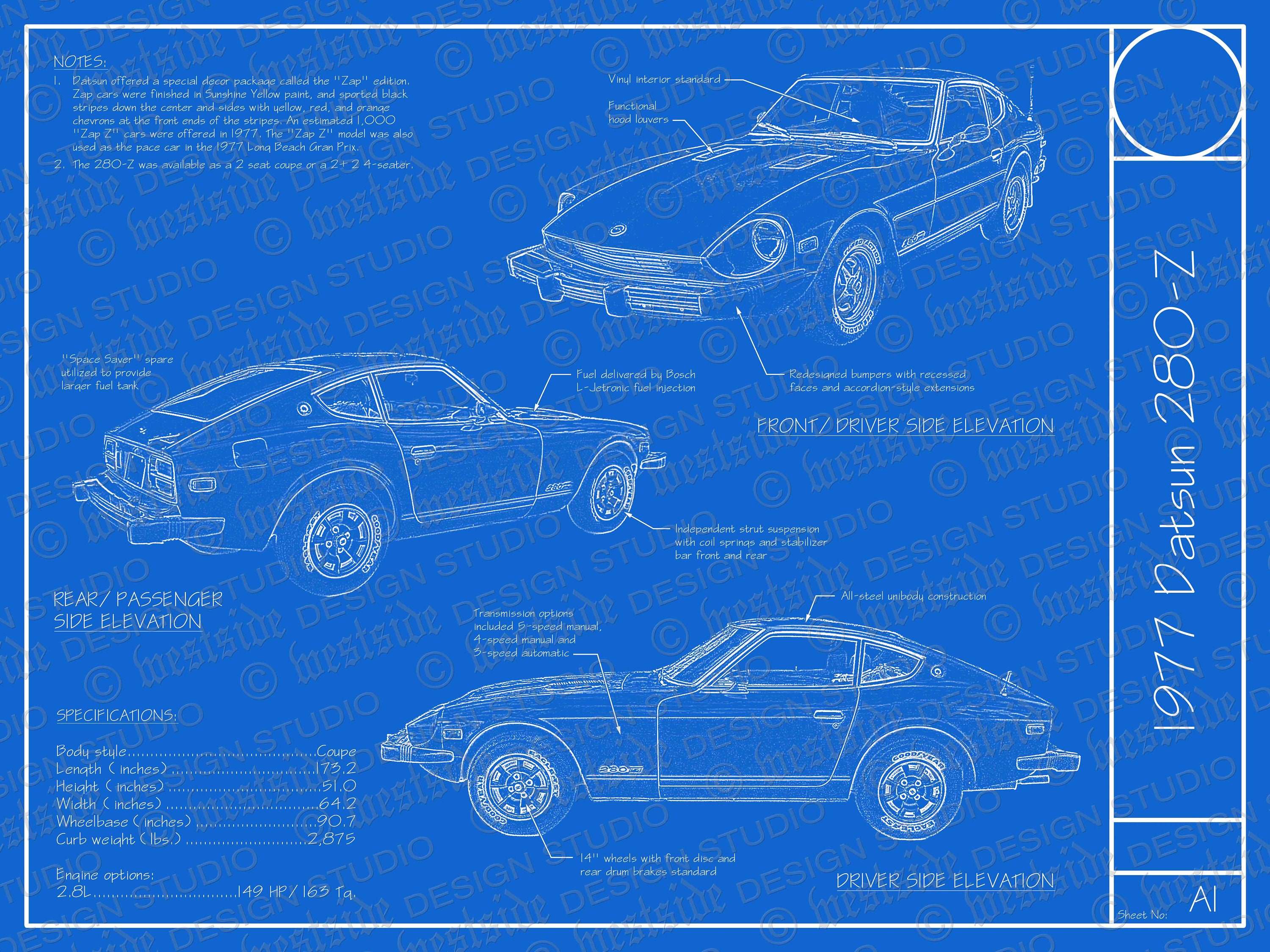1977 Nissan Datsun 280-Z Blueprint Poster 18