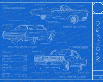 1967 Chrysler 300 blueprint poster 18"x24" (Digital image file)