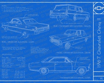 1967 Chevrolet Chevy II / Nova blueprint poster 18"x24" (JPEG image file)