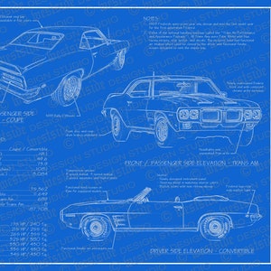 1969 Pontiac Firebird / Trans Am blueprint poster 18&quot;x24&quot; (Digital image file)