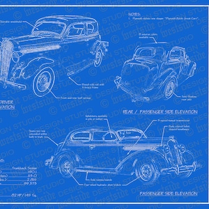 1936 Plymouth P2 DeLuxe blueprint poster 18&quot;x24&quot; (Digital image file)