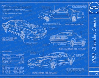 1985 Chevrolet Camaro blueprint poster 18"x24" (JPEG image file)