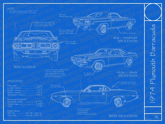 1974 Plymouth Barracuda Blaupause Plakat 18 \, image size:570x428
