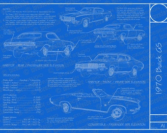 1970 Buick GS / GSX blueprint poster 18"x24" (Digital image file)
