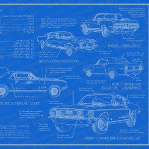 1968 Ford Mustang blueprint poster 18&quot;x24&quot; (Digital image file)