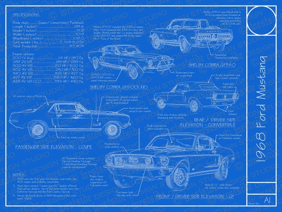 1968 Ford Mustang Blueprint Poster 18