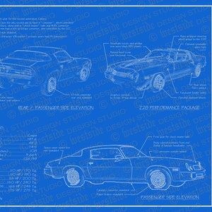 1981 Chevrolet Camaro blueprint poster 18&quot;x24&quot; (JPEG image file)