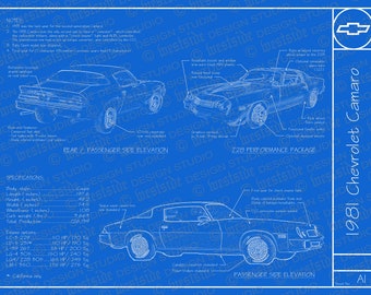 1981 Chevrolet Camaro blueprint poster 18"x24" (JPEG image file)