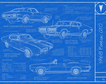 1968 Pontiac GTO blueprint poster 18"x24" (Digital image file)