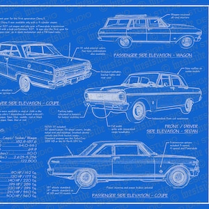 1965 Chevrolet Chevy II / Nova blueprint poster 18&quot;x24&quot; (JPEG image file)