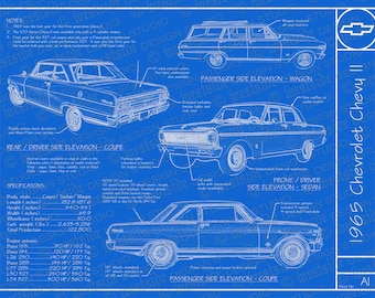 1965 Chevrolet Chevy II / Nova blueprint poster 18"x24" (JPEG image file)