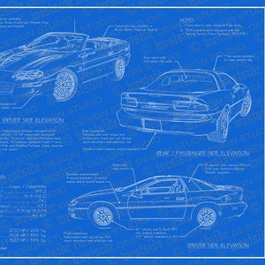 2000 Chevrolet Camaro blueprint poster 18&quot;x24&quot; (JPEG image file)