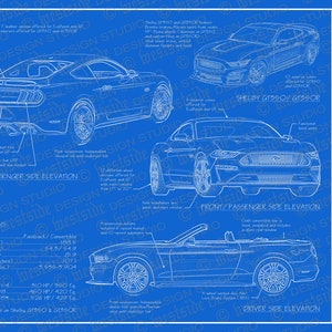 2018 Ford Mustang blueprint poster 18&quot;x24&quot; (Digital image file)