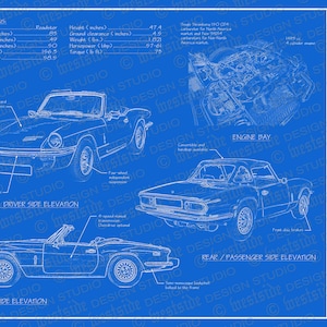 1978 Triumph Spitfire 1500 blueprint poster 18&quot;x24&quot; (Digital image file)