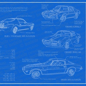 1972 Pontiac Firebird / Trans Am blueprint poster 18&quot;x24&quot; (Digital image file)