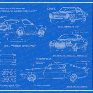 1970 Chevrolet Camaro blueprint poster 18&quot;x24&quot; (JPEG image file)