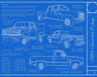 1984 Chevrolet Pickup blueprint poster 18"x24" (Digital image file)