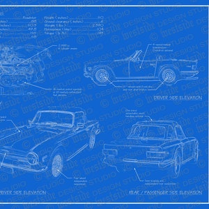 1969 Triumph TR6 blueprint poster 18&quot;x24&quot; (Digital image file)