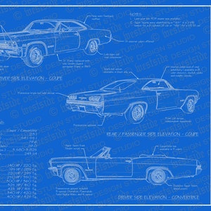 1965 Chevrolet Impala SS blueprint poster 18&quot;x24&quot; (Digital image file)